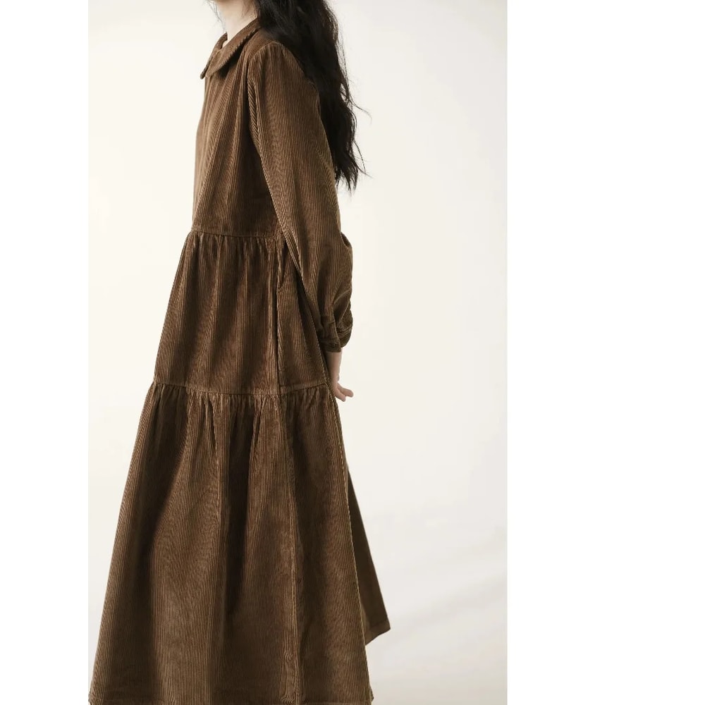 Casual Dresses Fashion Female Vestidos, Long Sleeve A-line Autumn Winter Corduroy Dress