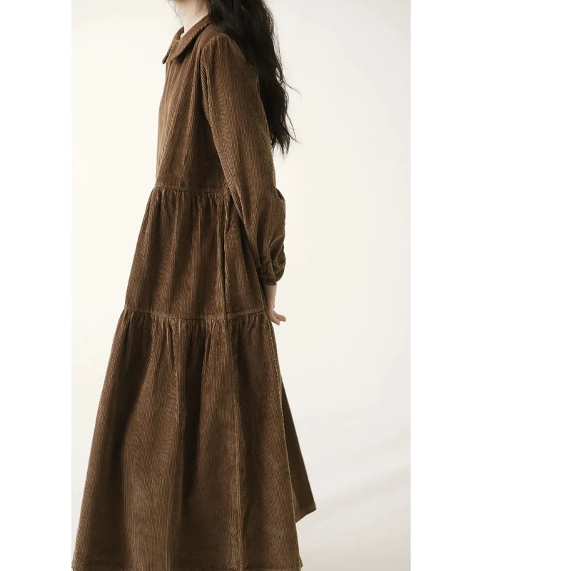 Casual Dresses Fashion Female Vestidos, Long Sleeve A-line Autumn Winter Corduroy Dress