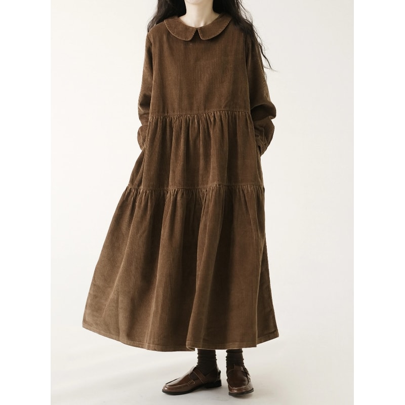 Casual Dresses Fashion Female Vestidos, Long Sleeve A-line Autumn Winter Corduroy Dress