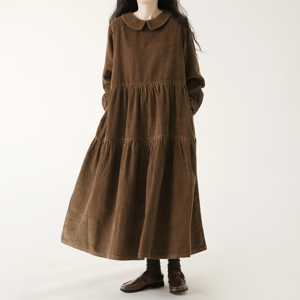 Casual Dresses Fashion Female Vestidos, Long Sleeve A-line Autumn Winter Corduroy Dress