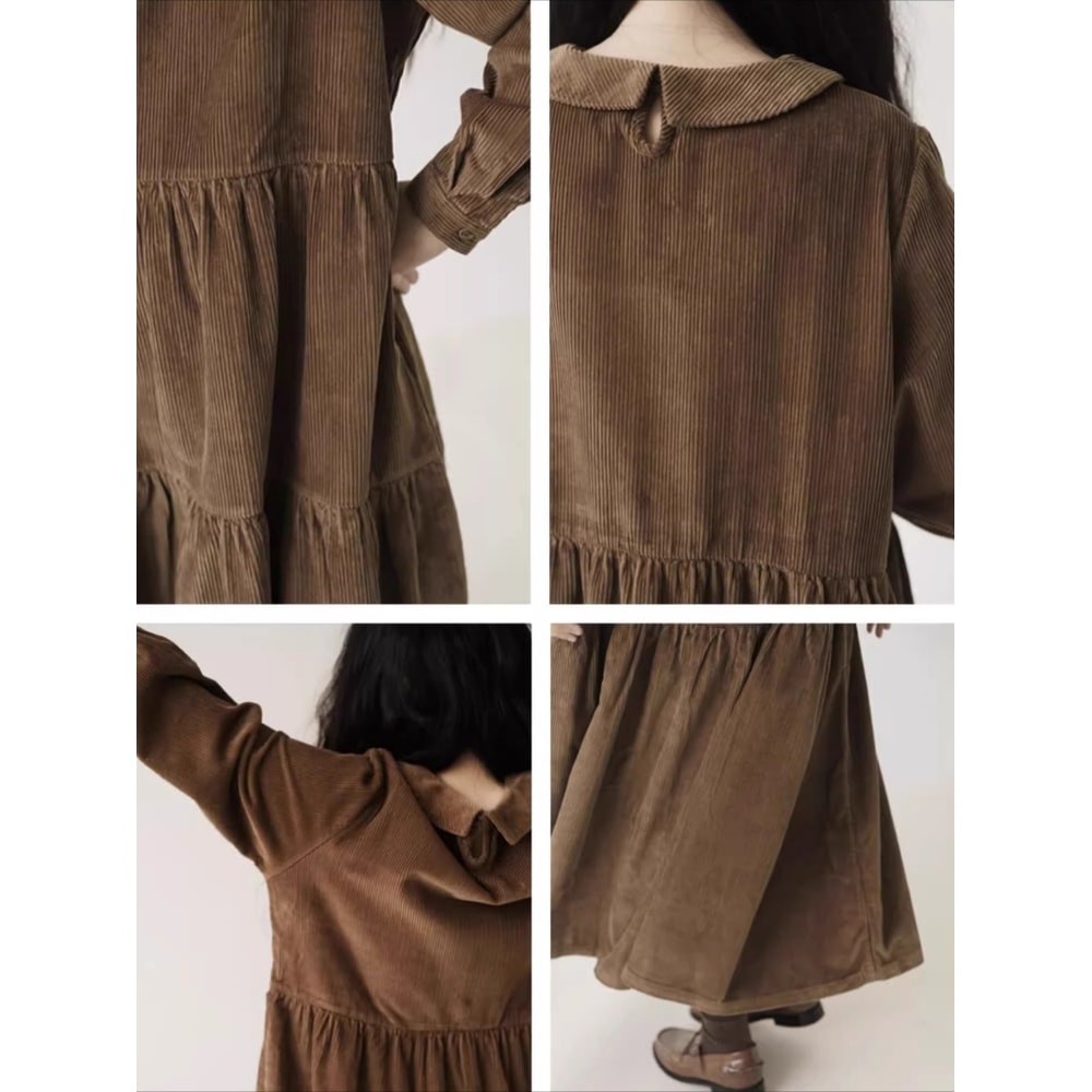 Casual Dresses Fashion Female Vestidos, Long Sleeve A-line Autumn Winter Corduroy Dress