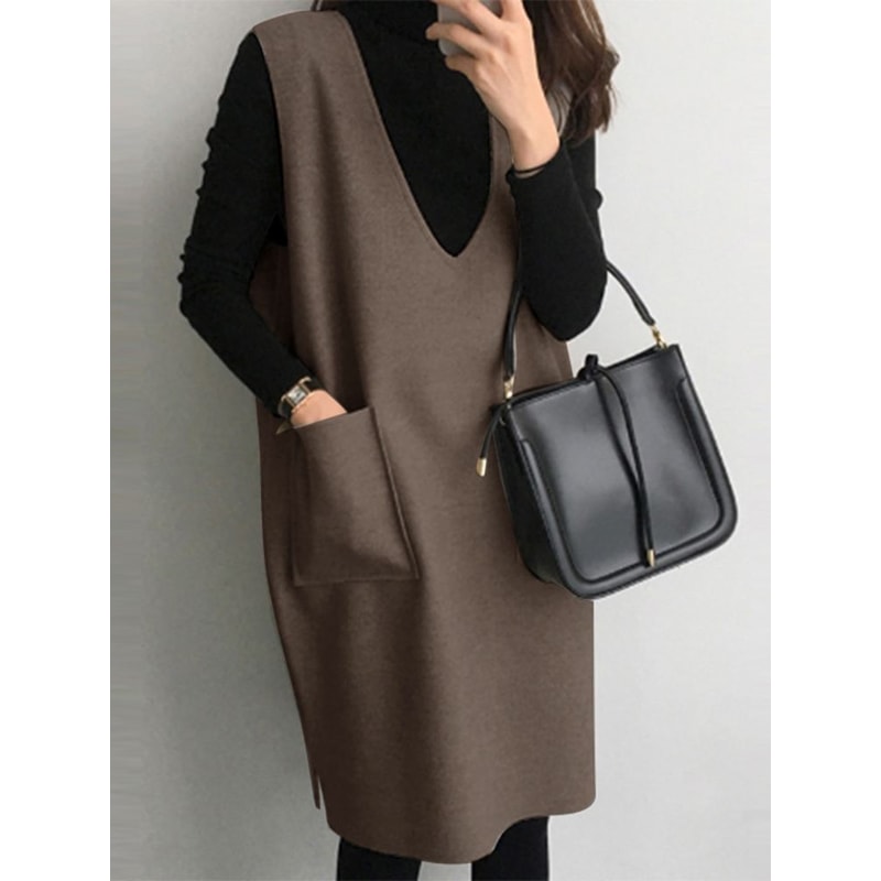 Loose Sleeveless Apron Dress Vintage Women Corduroy Casual Holiday Oversize 9