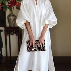 elegant long maxi sundress casual a-line dress loose elastic solid color