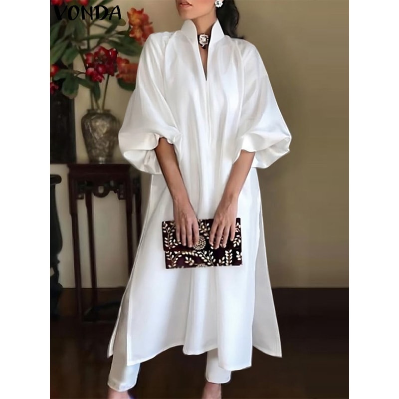 Elegant Long Maxi Sundress Casual Aline Dress Loose Elastic Solid Color 0