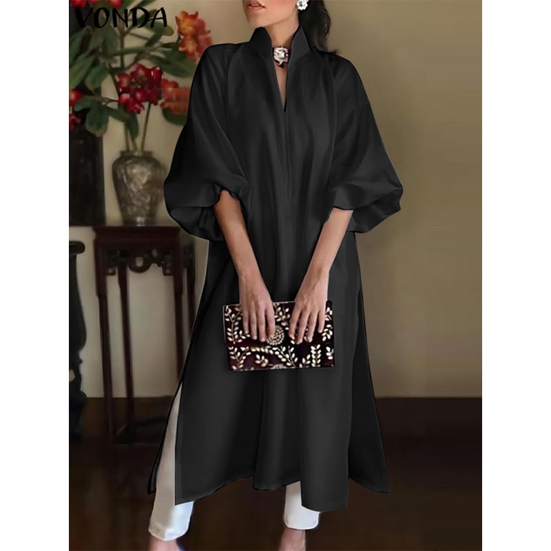 Elegant Long Maxi Sundress Casual Aline Dress Loose Elastic Solid Color 1