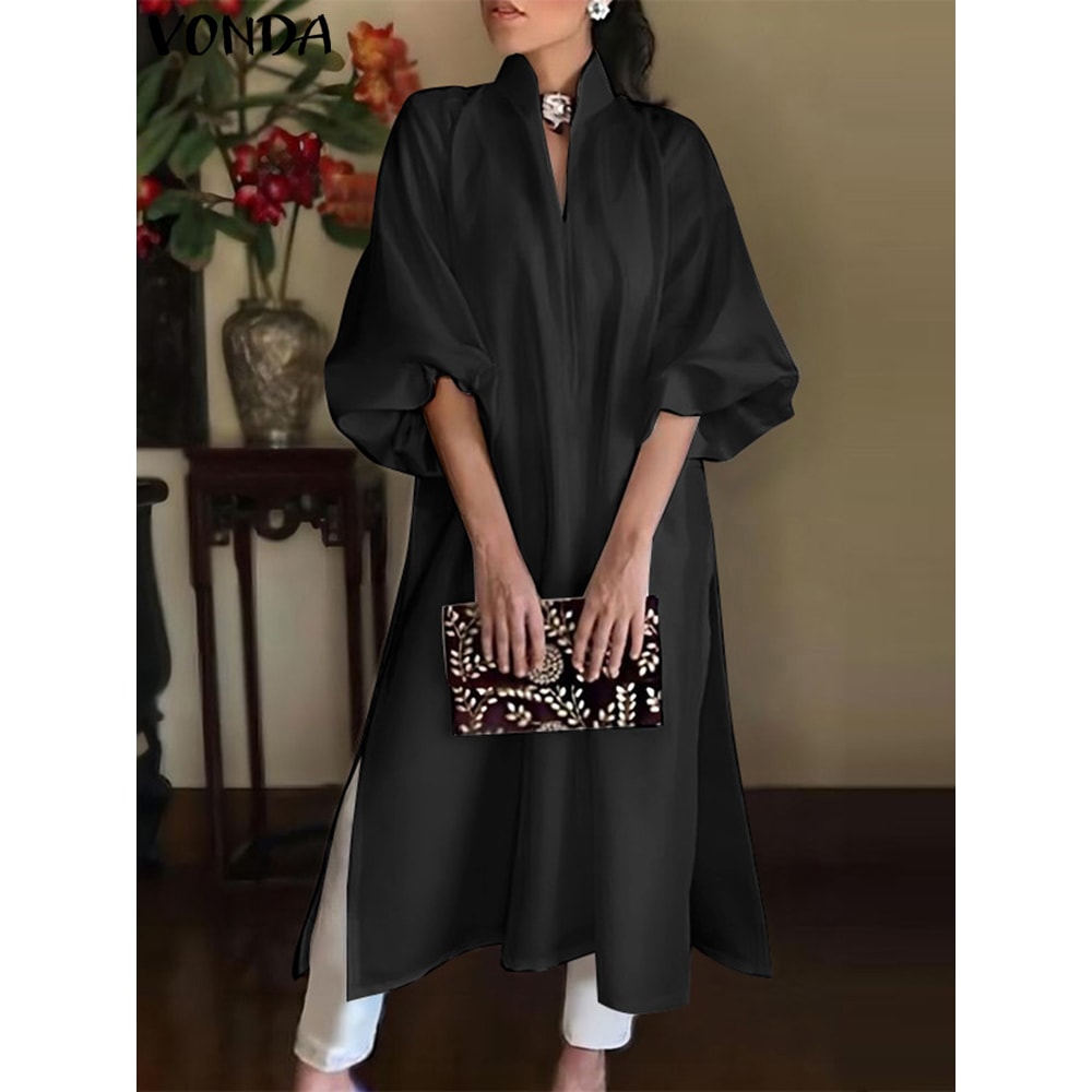 Elegant Long Maxi Sundress Casual Aline Dress Loose Elastic Solid Color 4