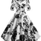 Half Sleeve Black Summer Women Dress Floral Print Vintage Party Dresses Casual Retro ALine Vestidos
