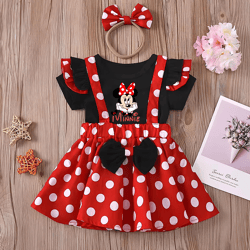 minnie mouse girl set, summer birthday costume, baby clothing set with polka dot suspender skirt and bow headband skirt