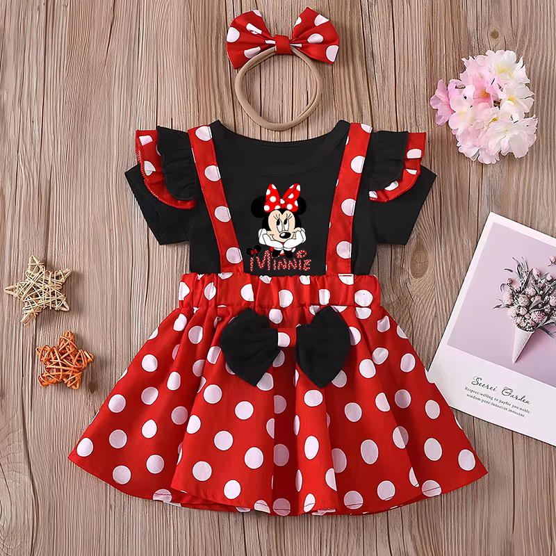 Minnie Mouse Girl Set Summer Birthday Costume Baby Clothing Set With Polka Dot Suspender Skirt And 0