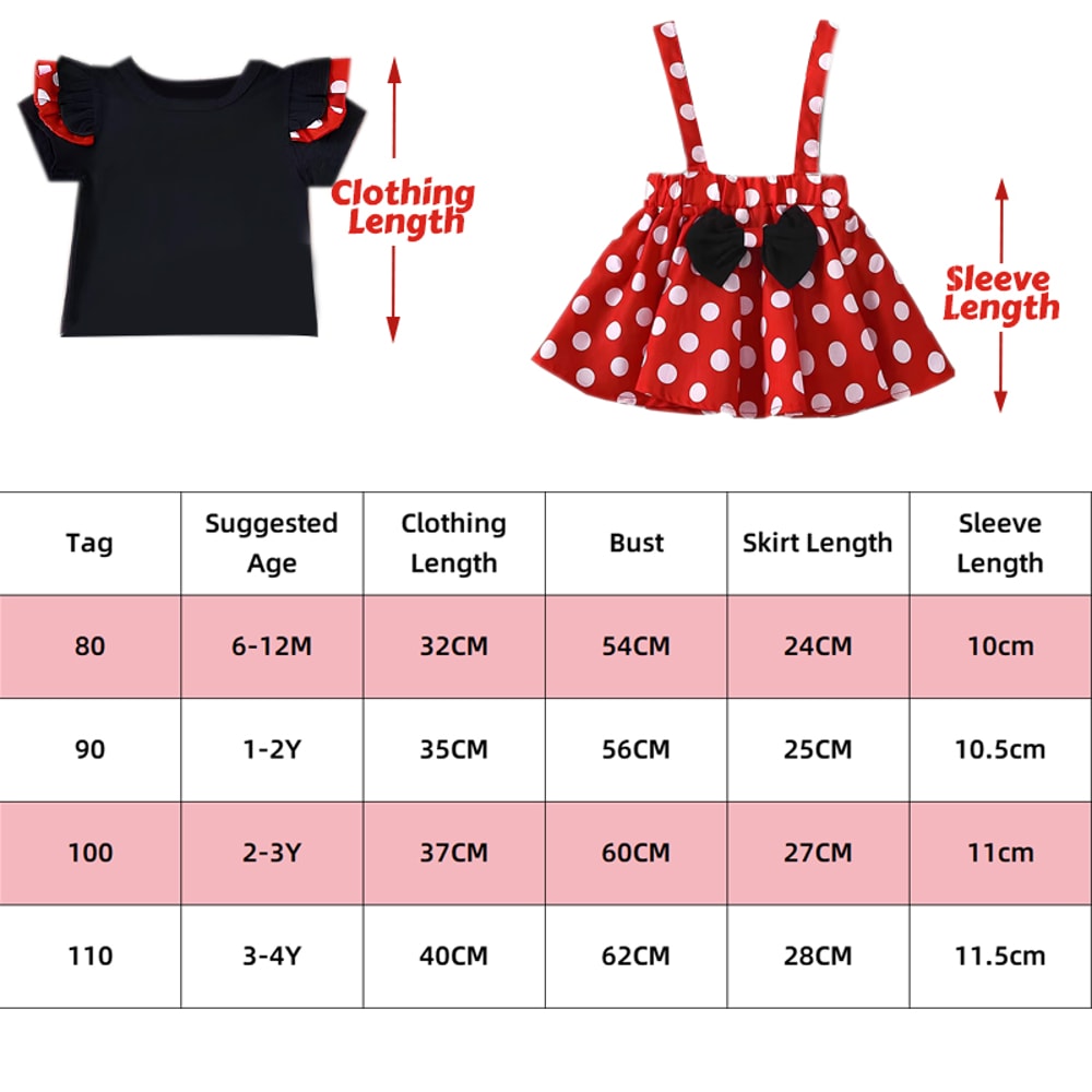 Minnie Mouse Girl Set Summer Birthday Costume Baby Clothing Set With Polka Dot Suspender Skirt And 1
