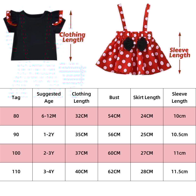 Minnie Mouse Girl Set Summer Birthday Costume Baby Clothing Set With Polka Dot Suspender Skirt And 1