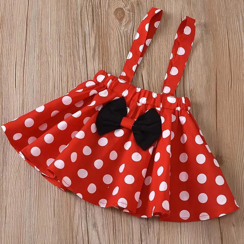 Minnie Mouse Girl Set Summer Birthday Costume Baby Clothing Set With Polka Dot Suspender Skirt And 3