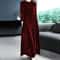 Autumn Spring Elegant Long Sleeve Velvet Dress, Slimming Tummy Covering, Puffy Collar, Princess Sleeve