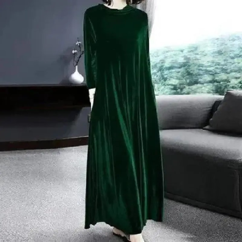 Autumn Spring Elegant Long Sleeve Velvet Dress, Slimming Tummy Covering, Puffy Collar, Princess Sleeve
