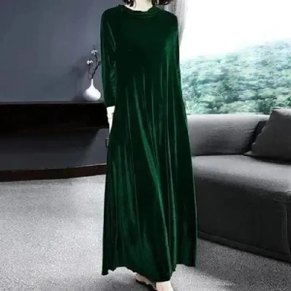 Autumn Spring Elegant Long Sleeve Velvet Dress, Slimming Tummy Covering, Puffy Collar, Princess Sleeve