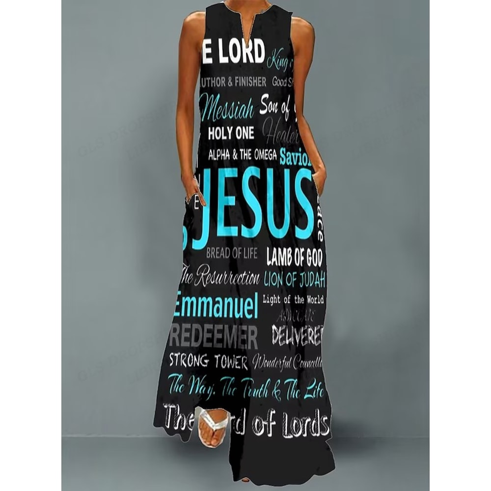 Christian Jesus Dress Women Fashion Casual Maxi Long Party Evening Dresses Letter Print Sundress Lu 0