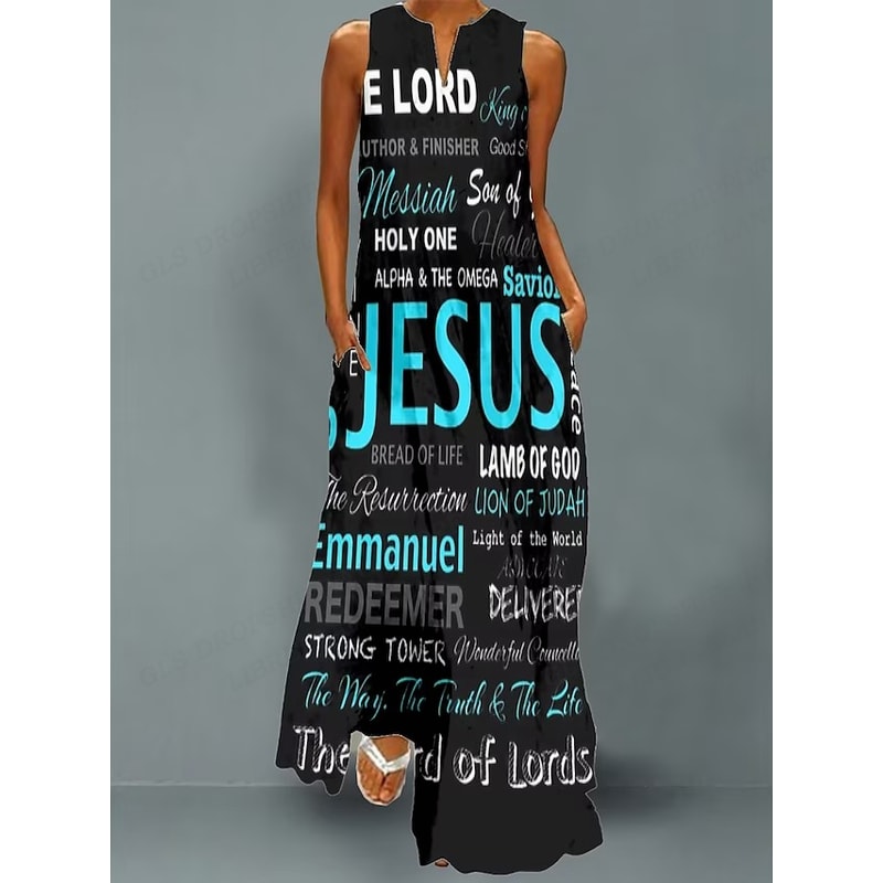 Christian Jesus Dress Women Fashion Casual Maxi Long Party Evening Dresses Letter Print Sundress Lu 0