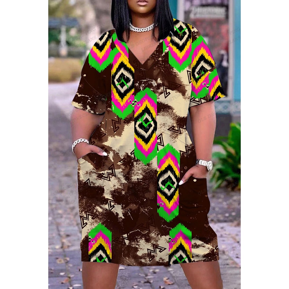 Elegant Loose VNeck Short Sleeve Women Dress For Beach Parties 4