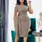 Womens Elegant Pencil Midi Dress Short Sleeve Cocktail Party Dress With Belt 0