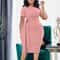 Womens Elegant Pencil Midi Dress Short Sleeve Cocktail Party Dress With Belt 1