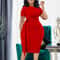 Womens Elegant Pencil Midi Dress Short Sleeve Cocktail Party Dress With Belt 2