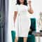 Womens Elegant Pencil Midi Dress Short Sleeve Cocktail Party Dress With Belt 3