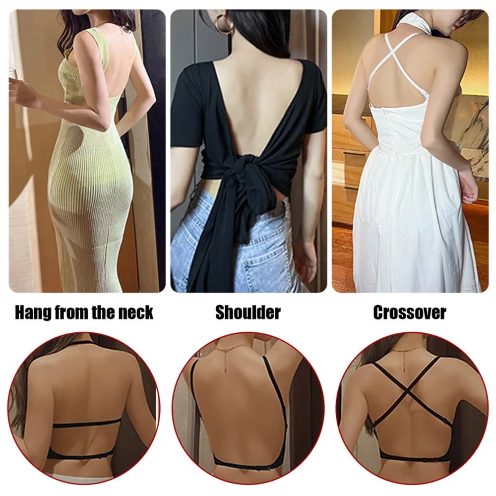 Deep U Plunge Invisible Bra for Backless Dresses Push Up Strapless Support