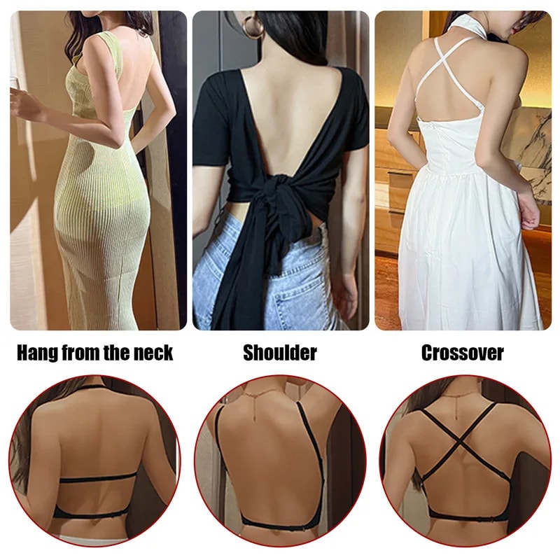Deep U Plunge Invisible Bra for Backless Dresses Push Up Strapless Support