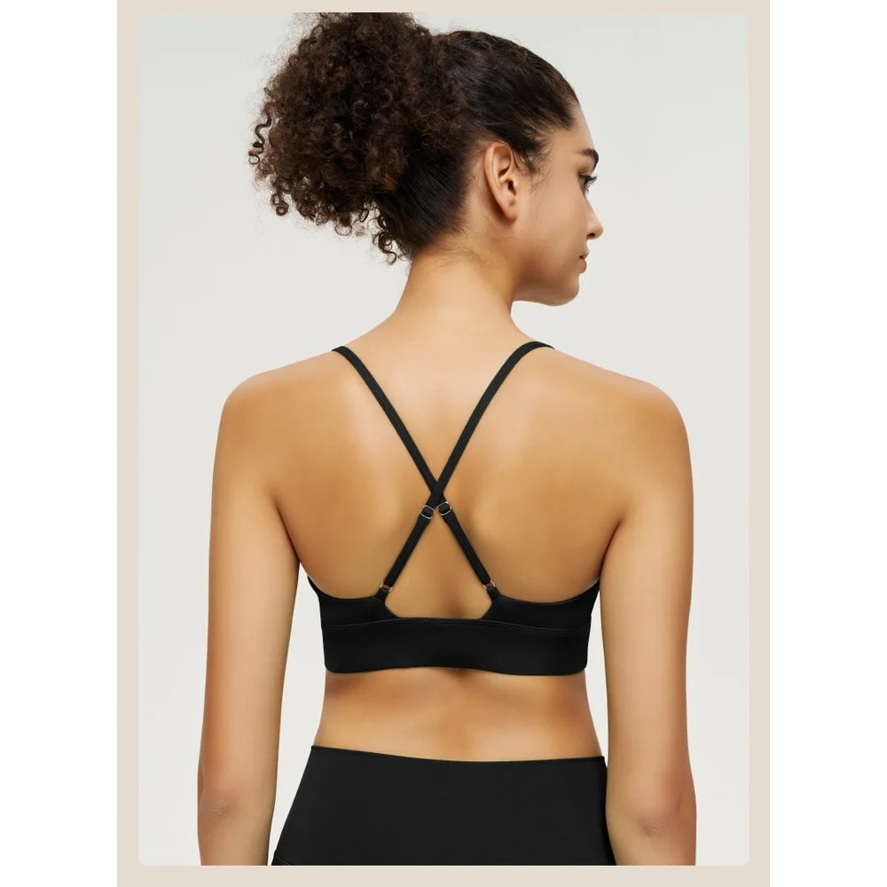 Naked Feel Strappy Sports Bra for Women – Criss Cross Back Padded Yoga Workout Bra
