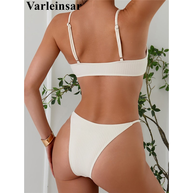 Riviera Chic Ribbed Bikini Set With Metal Ring Detail And High Cut Bottom 1