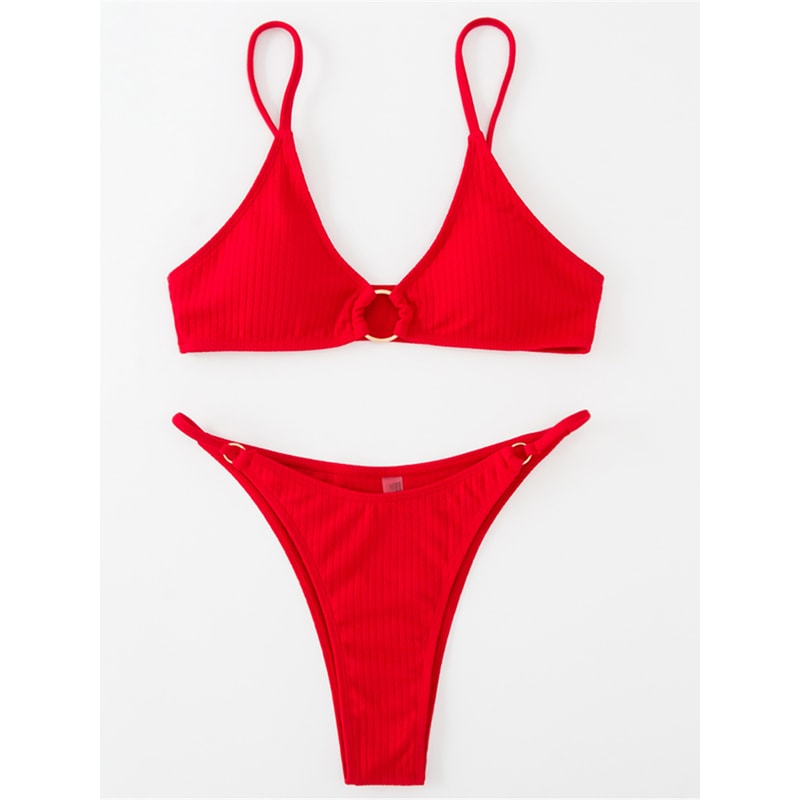 Riviera Chic Ribbed Bikini Set With Metal Ring Detail And High Cut Bottom 5