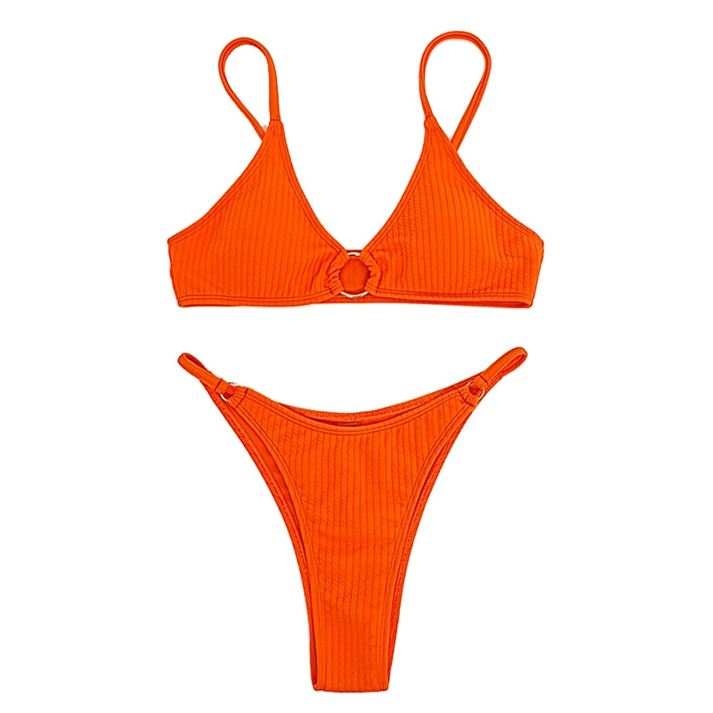 Riviera Chic Ribbed Bikini Set With Metal Ring Detail And High Cut Bottom 6