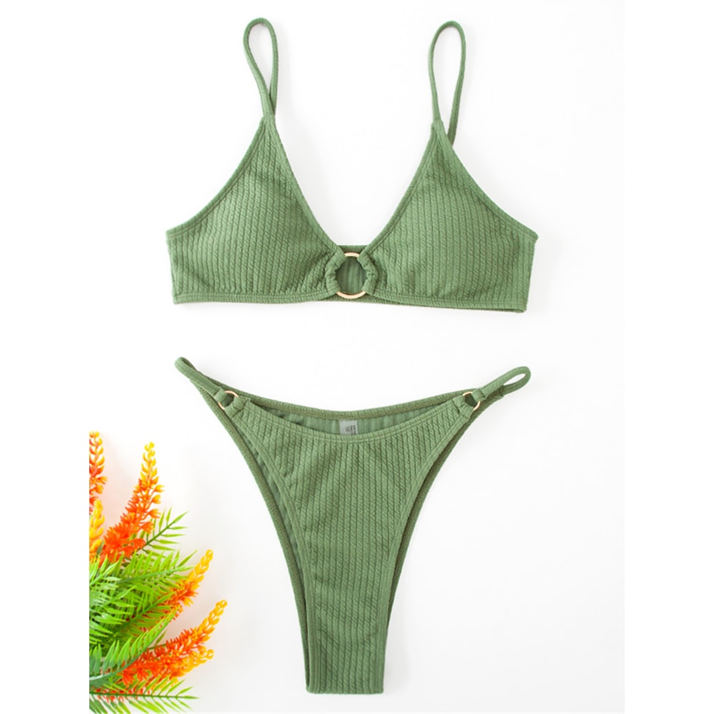 Riviera Chic Ribbed Bikini Set With Metal Ring Detail And High Cut Bottom 7