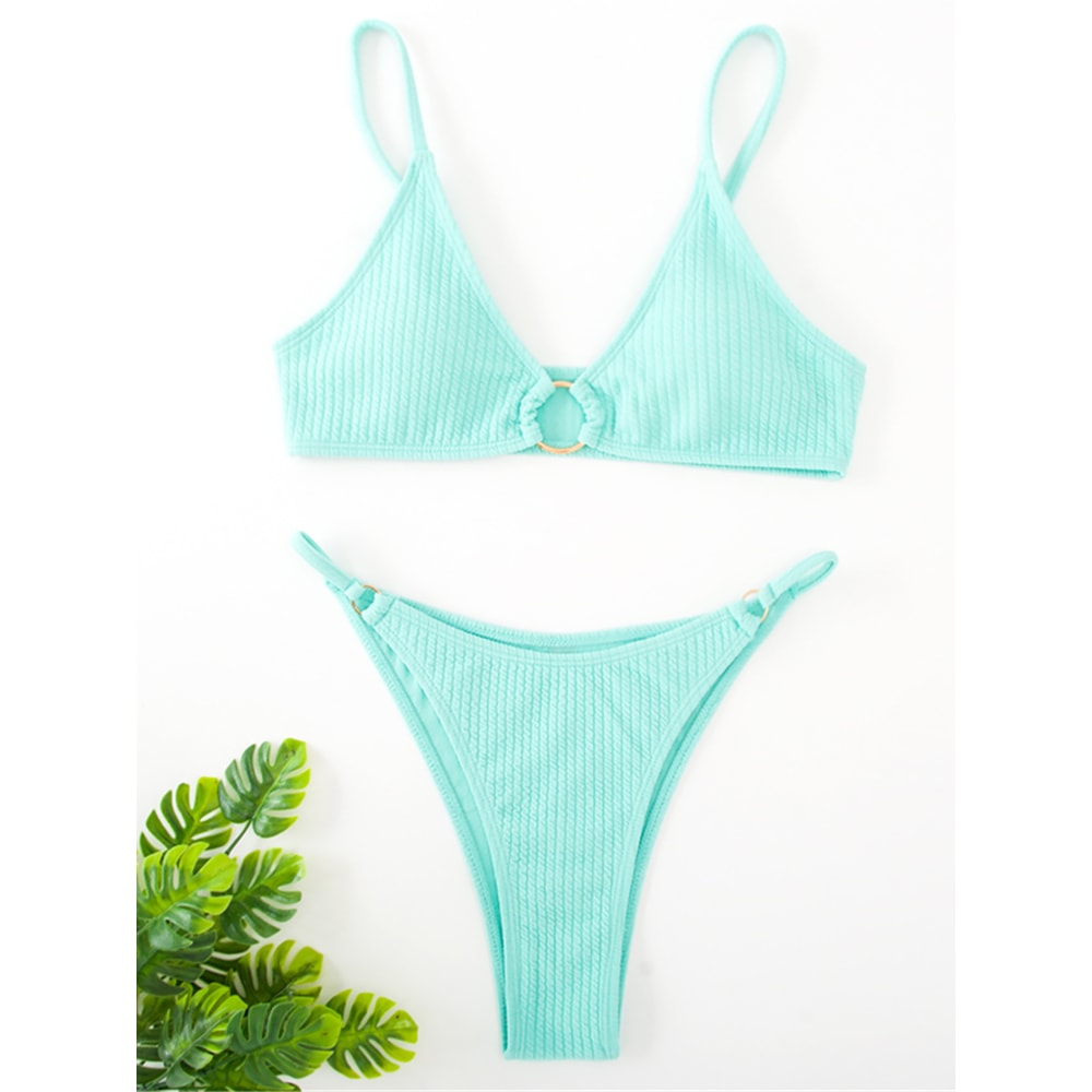 Riviera Chic Ribbed Bikini Set With Metal Ring Detail And High Cut Bottom 8