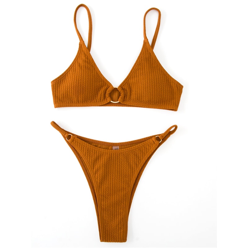 Riviera Chic Ribbed Bikini Set With Metal Ring Detail And High Cut Bottom 9