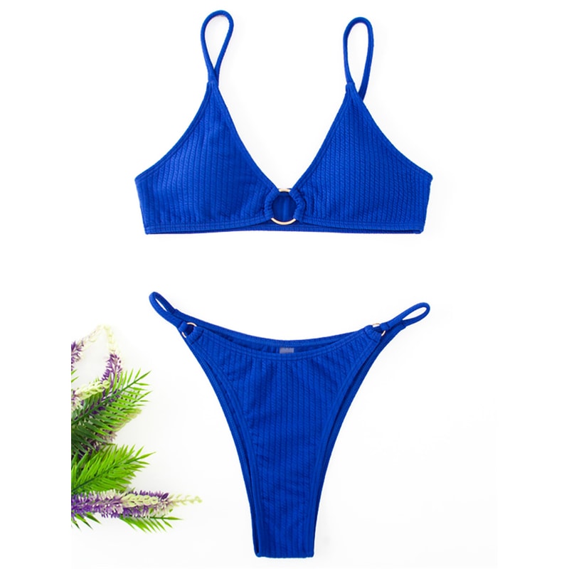 Riviera Chic Ribbed Bikini Set With Metal Ring Detail And High Cut Bottom 11