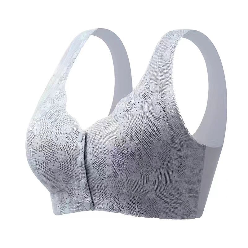 Plus Size Front Closure Lace Wireless Bra Comfortable Seamless Bralette 5