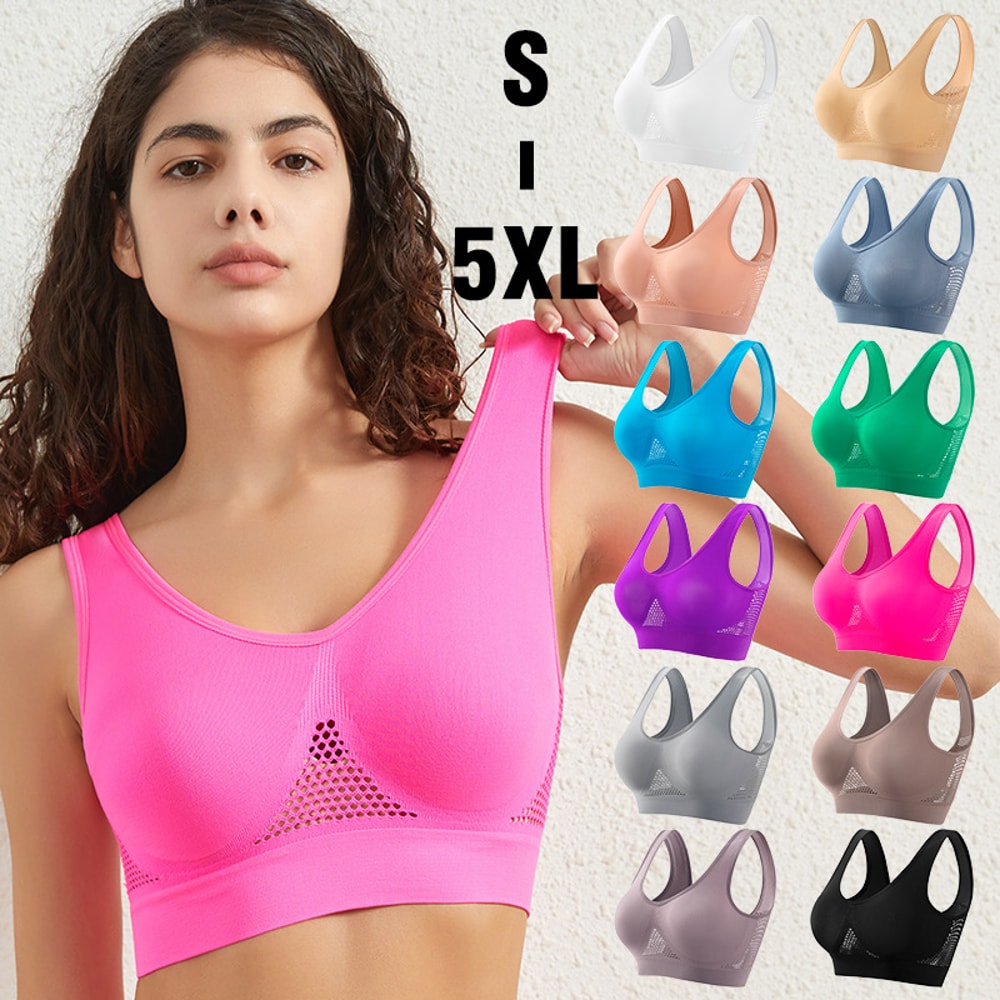 Plus Size Breathable Mesh Sports Bra – Seamless Wireless Crop Top