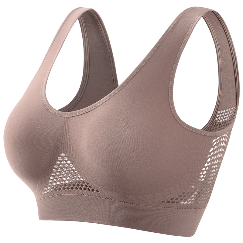 Plus Size Breathable Mesh Sports Bra – Seamless Wireless Crop Top