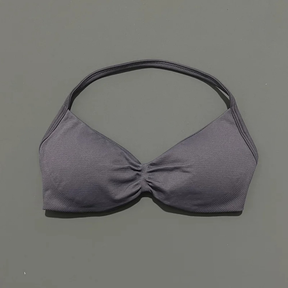 SculptFit Halter Sports Bra Crop Top Seamless Push Up Yoga Workout Tank 9