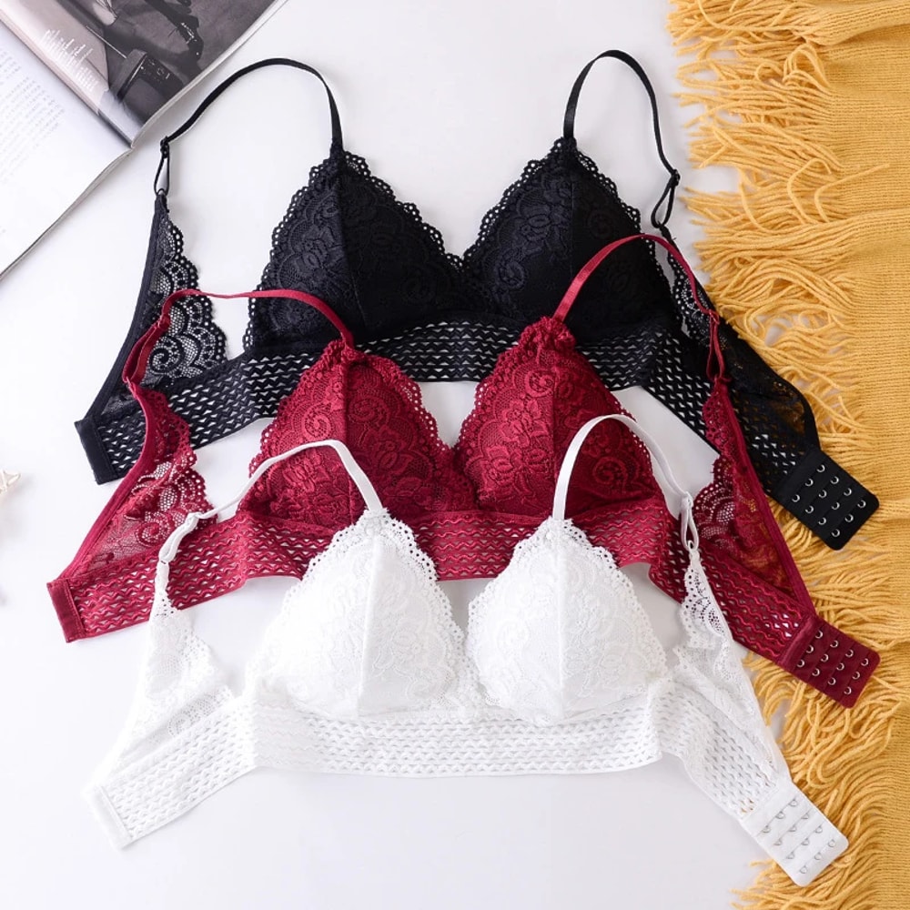 Elegant Floral Lace Bralette Push Up Bra – Sexy Deep V Womens Lingerie