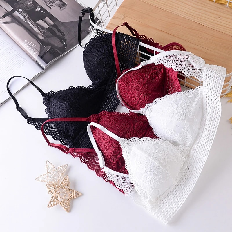 Elegant Floral Lace Bralette Push Up Bra – Sexy Deep V Womens Lingerie
