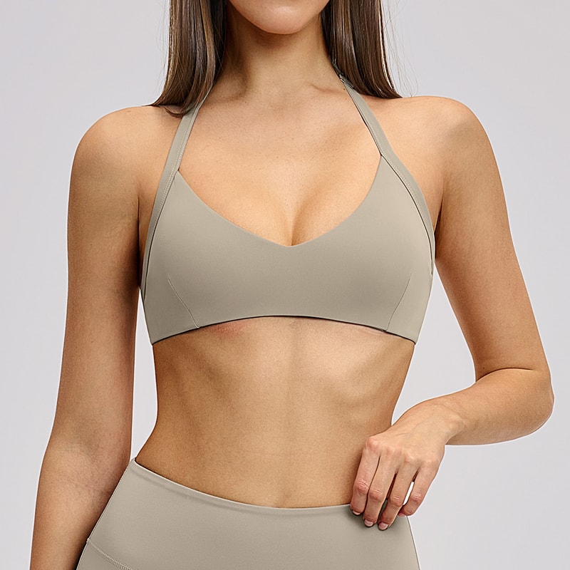 Hanging Neck Breathable Sports Bra For Women Push Up Fitness Running Yoga Top 1