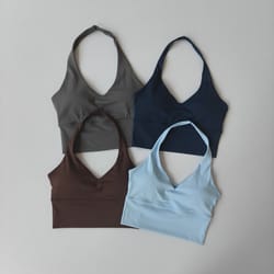 women's v-neck halter sports bra with push-up & removable pads – cross back workout top