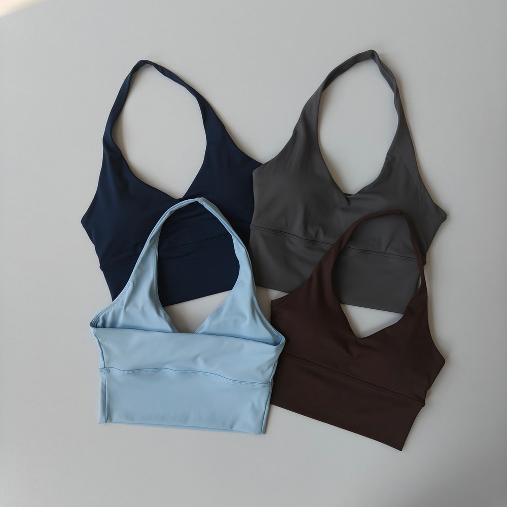 Women's V-Neck Halter Sports Bra with Push-Up & Removable Pads – Cross Back Workout Top