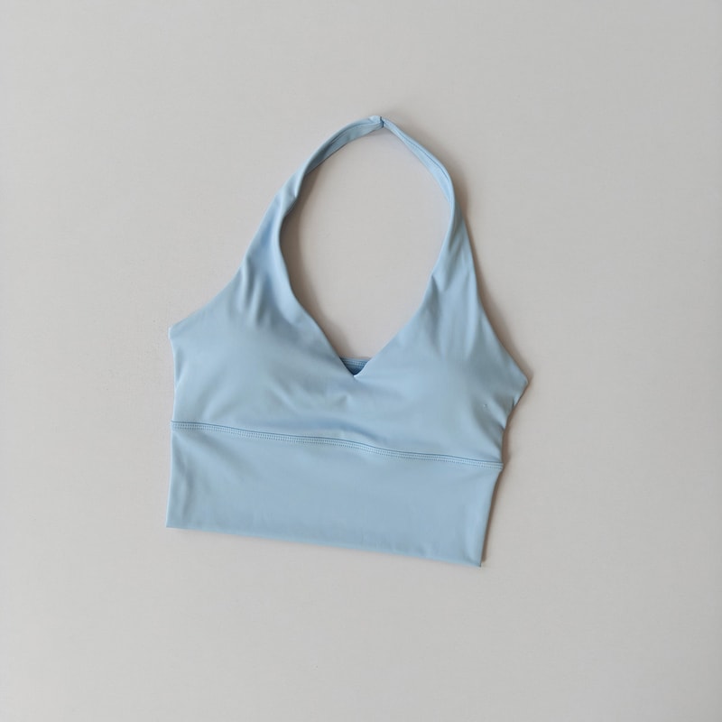 Women's V-Neck Halter Sports Bra with Push-Up & Removable Pads – Cross Back Workout Top