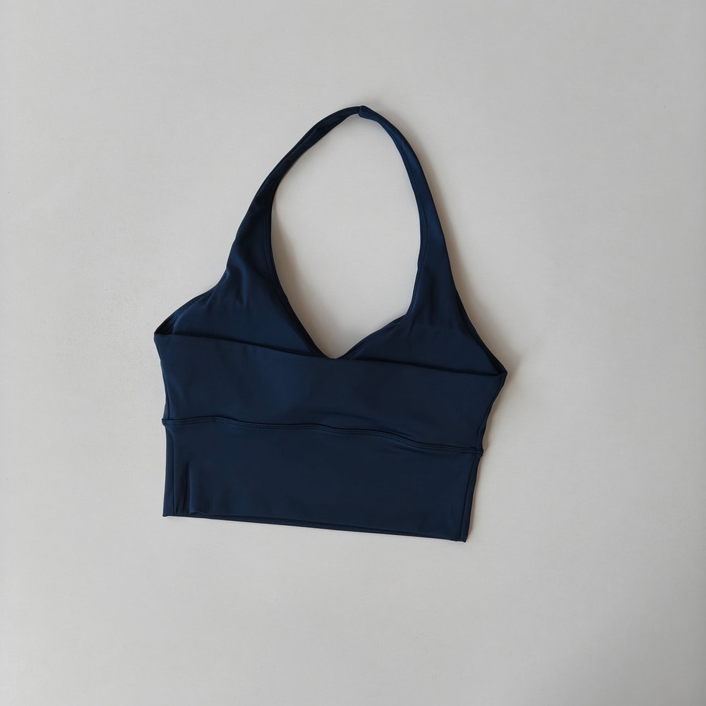 Women's V-Neck Halter Sports Bra with Push-Up & Removable Pads – Cross Back Workout Top