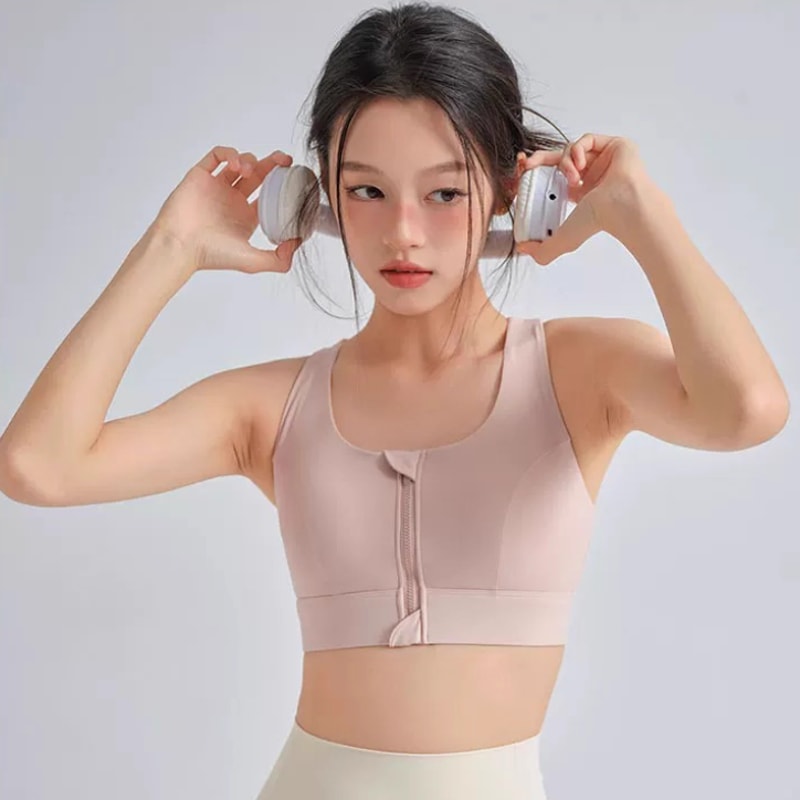 FlexLift High Impact Sports Bra With Front Zipper Fixed Support Cups 0