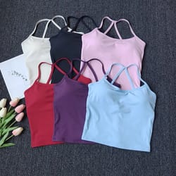 padded yoga sports bra tank for women – thin strap fitness & pilates support