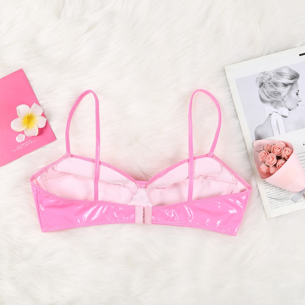 Wet Look Faux Leather Bralette – Wire-Free Sexy Lingerie Crop Top for Women
